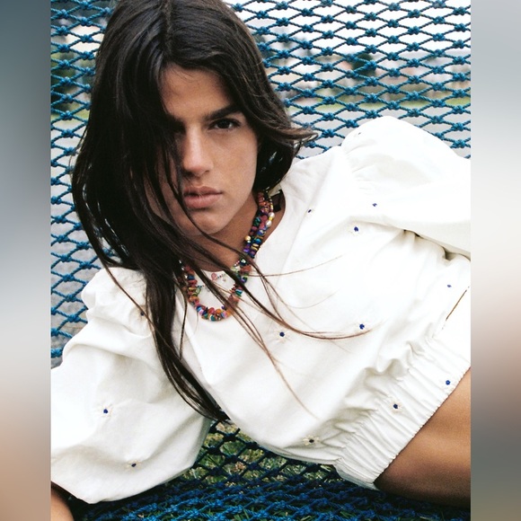 Zara Embroidered Poplin Top With Balloon Sleeves REF. 2320/019 Size XS - Picture 2 of 16